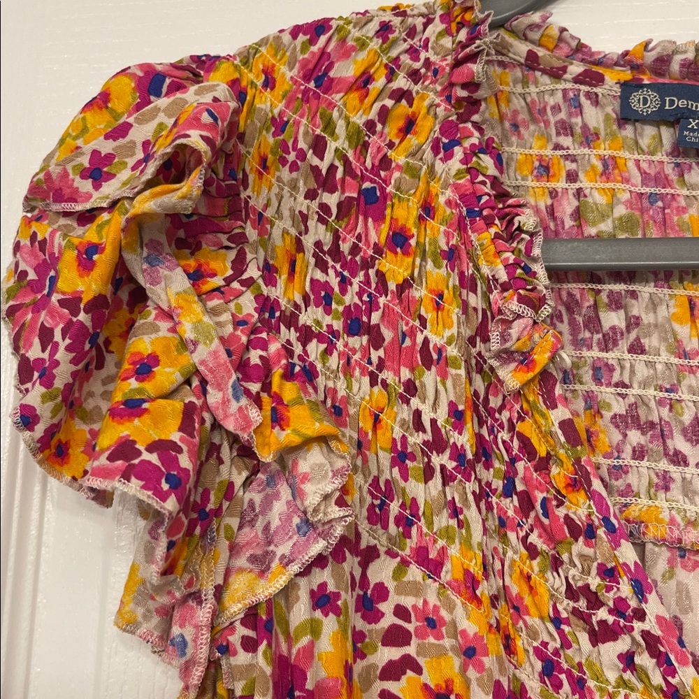 Democracy Pink and Orange Floral Blouse, XL new - Picture 3 of 8